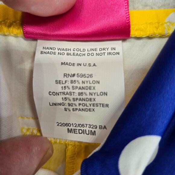 Betsey Johnson Retro Swim Dress Womens M Polka Dot Yellow Blue Cover Up Pin Up - Picture 4 of 10